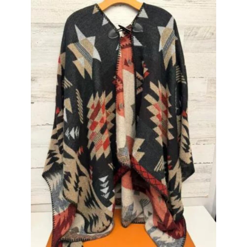 Soft Surroundings Women's Multicolor Southwest Aztec Western Poncho Cape Wrap